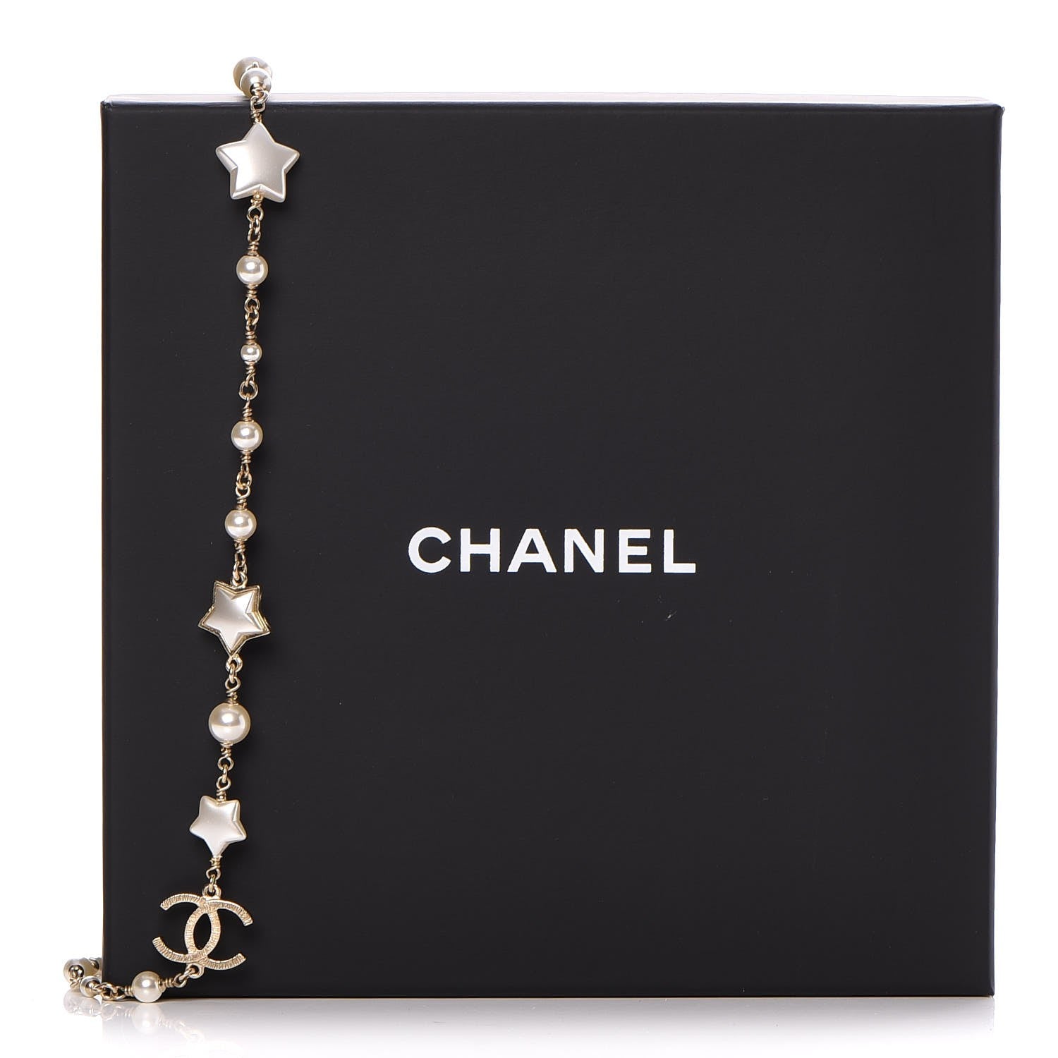 Chanel Metal Resin Pearl Star CC Necklace Gold 7 of 7
