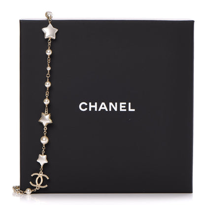 Chanel Metal Resin Pearl Star CC Necklace Gold 7 of 7