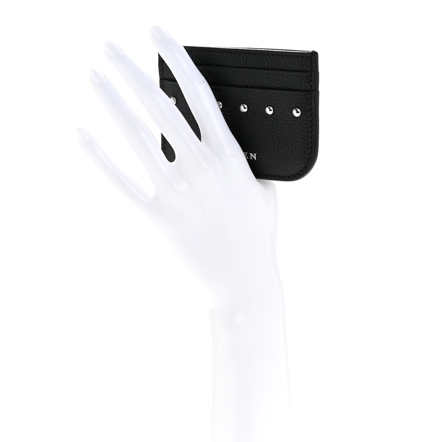 Grained Calfskin Sling Stud Card Holder Black