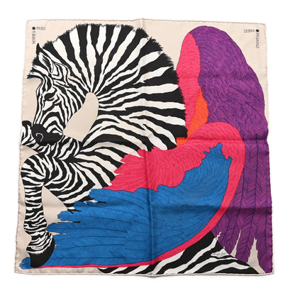 Hermes Silk Carre Zebra Pegasus Pocket Square 45 Gris Bleu Violet Black White 1 of 3