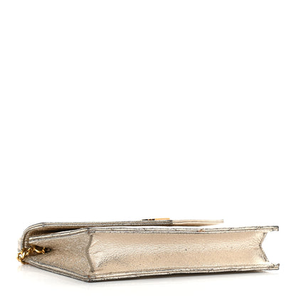 Saint Laurent Grain De Poudre Matelasse Chevron Monogram Envelope Chain Wallet Gold 3 of 11