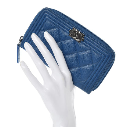 Chanel Caviar Quilted Boy Small Zip Around Wallet Blue 2 of 10