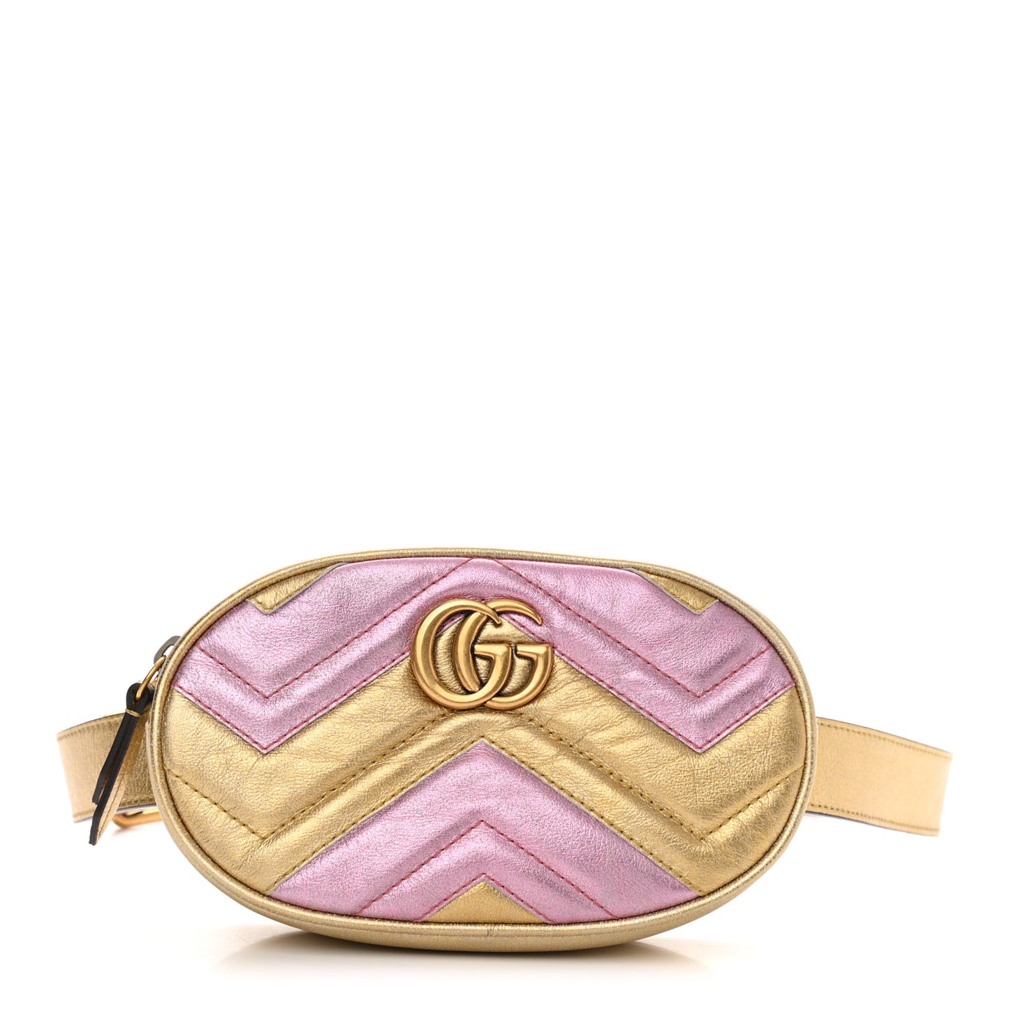 Metallic Nappa Matelasse Heart GG Marmont Belt Bag 95 38 Oro Vecchio Rosa