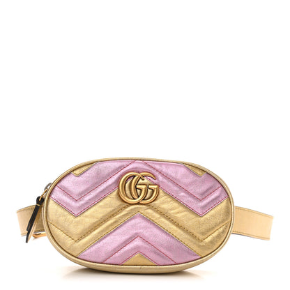 Gucci Metallic Nappa Matelasse Heart GG Marmont Belt Bag 95 38 Oro Vecchio Rosa 1 of 11