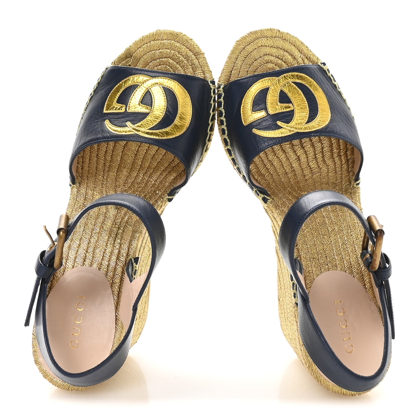 Calfskin Espadrille Platform 95 Wedge Sandals 36 Blu Agata Oro Vecchi