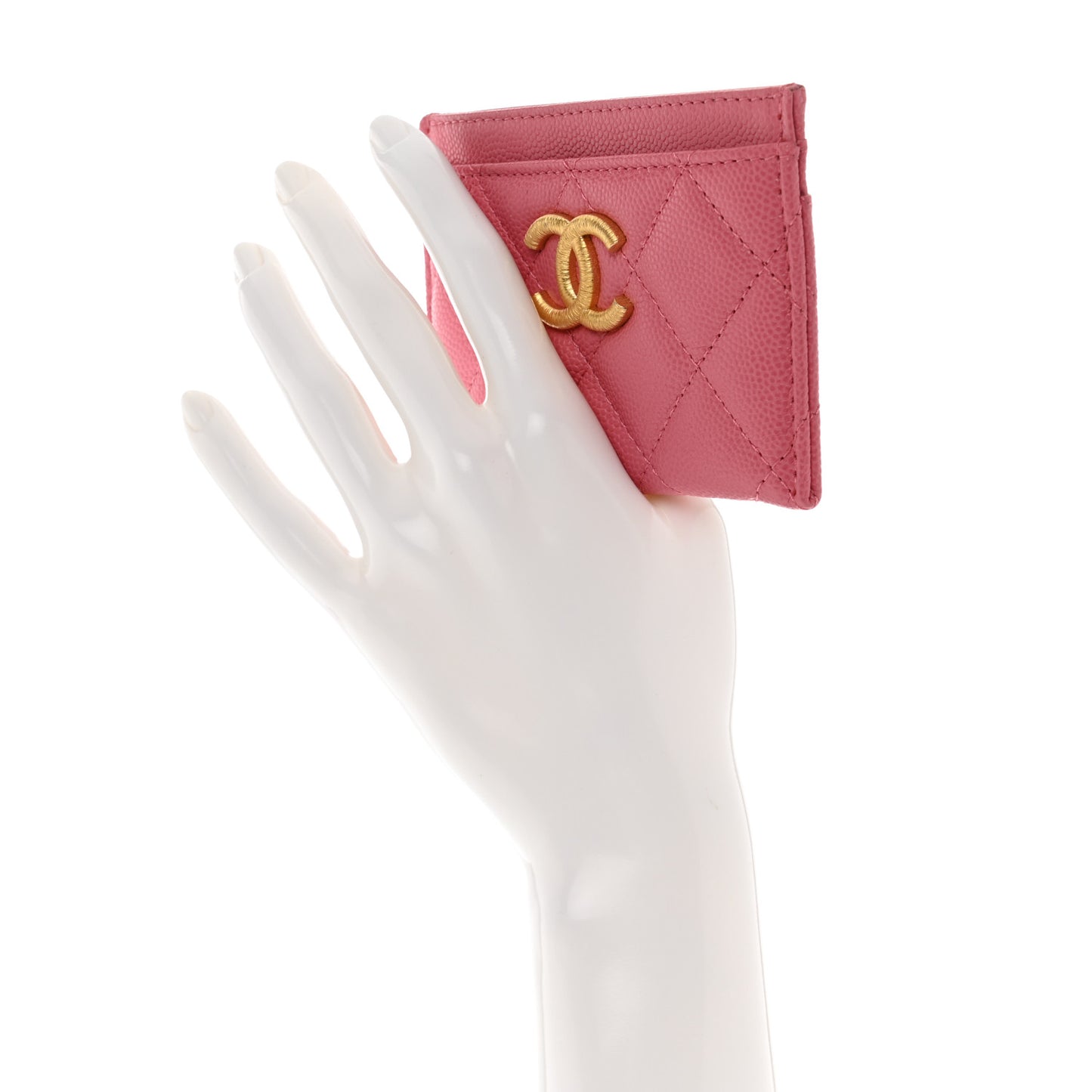 Caviar Quilted Textured CC Card Holder Pink