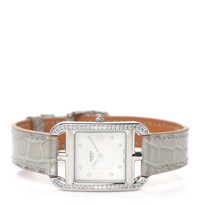 Hermes Stainless Steel Alligator Diamond Bezel Grey Sapphire Mother of Pearl 23mm Cape Cod Quartz Watch Gris Perle 2 of 5