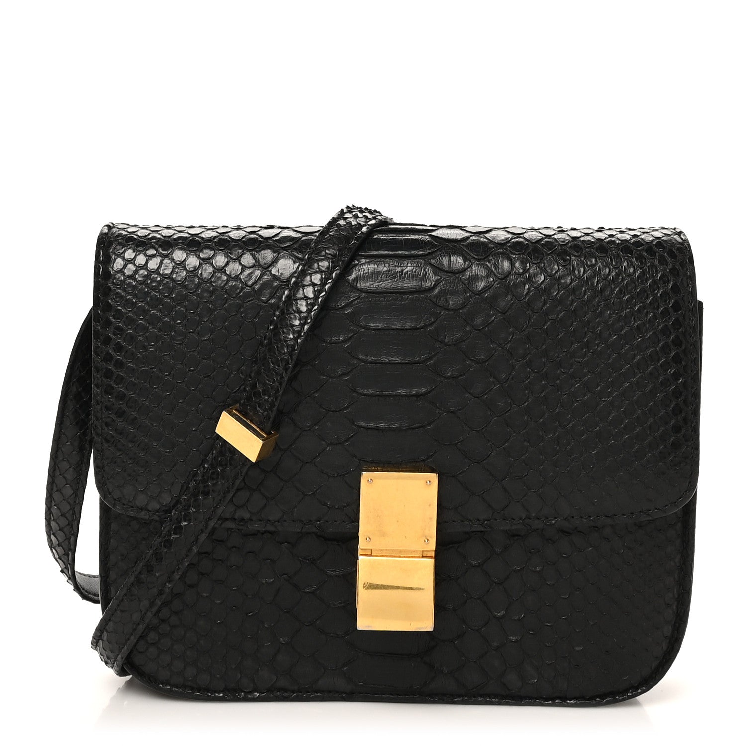 Celine Snakeskin Medium Classic Box Flap Bag Black 2 of 21