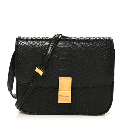 Celine Snakeskin Medium Classic Box Flap Bag Black 2 of 21