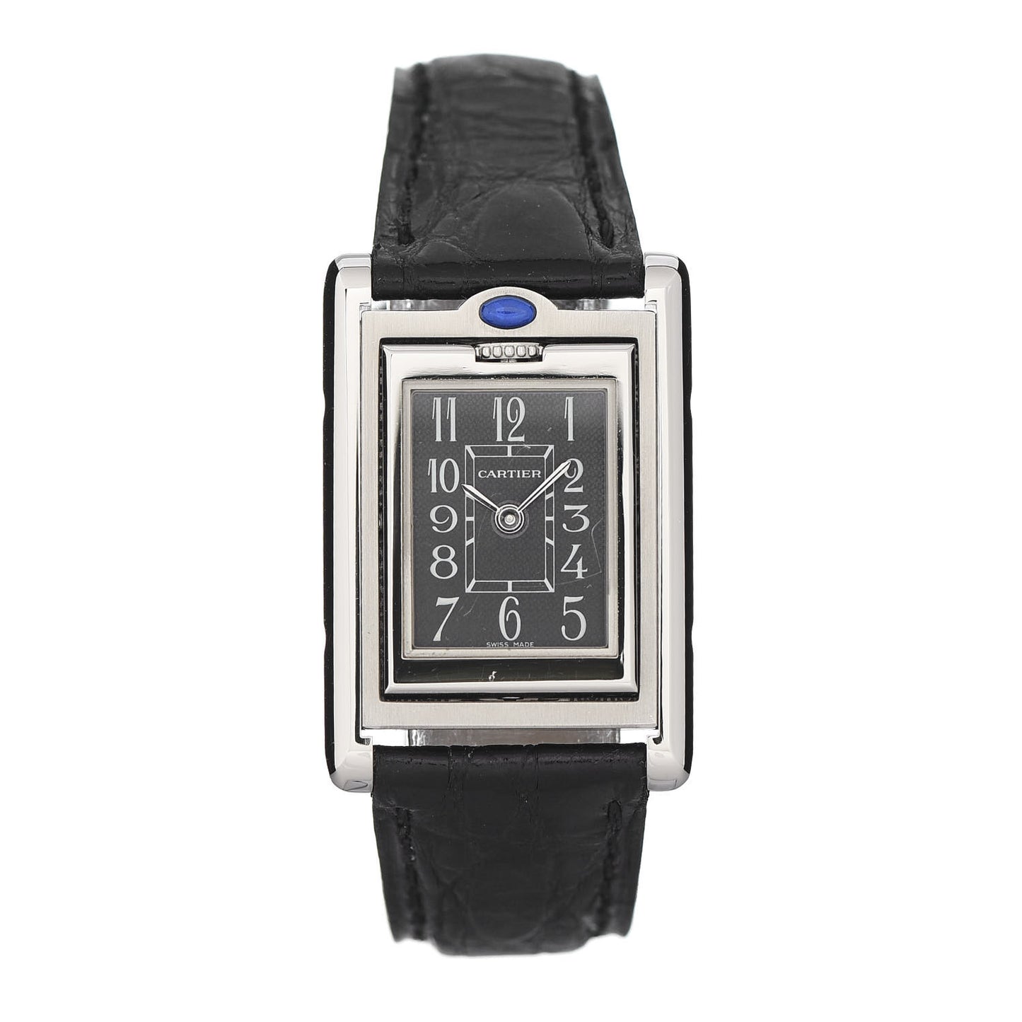 Stainless Steel Alligator 22mm Tank Basculante Quartz Watch Black