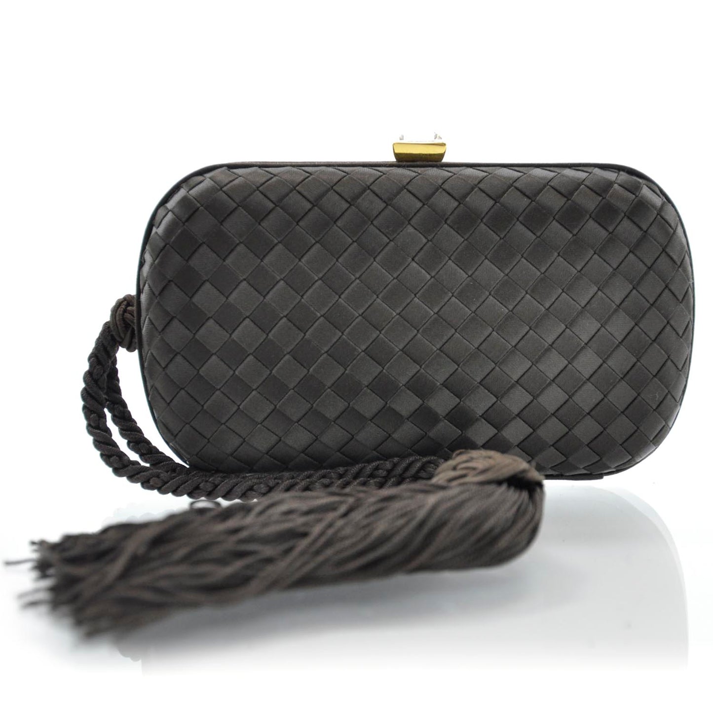 Silk Woven Intrecciato Tassel Clutch Brown