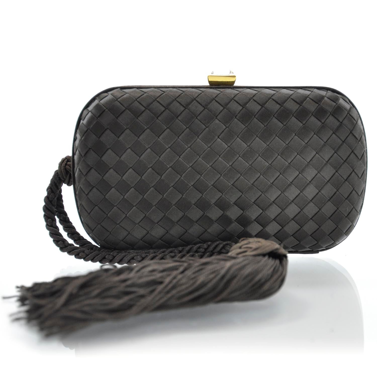 Bottega Veneta Silk Woven Intrecciato Tassel Clutch Brown 1 of 5