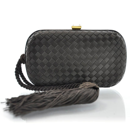 Bottega Veneta Silk Woven Intrecciato Tassel Clutch Brown 1 of 5