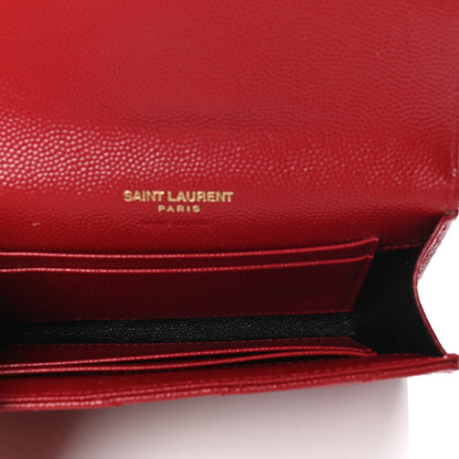Saint Laurent Grain De Poudre Matelasse Chevron Small Monogram Envelope Wallet New Red 4 of 4
