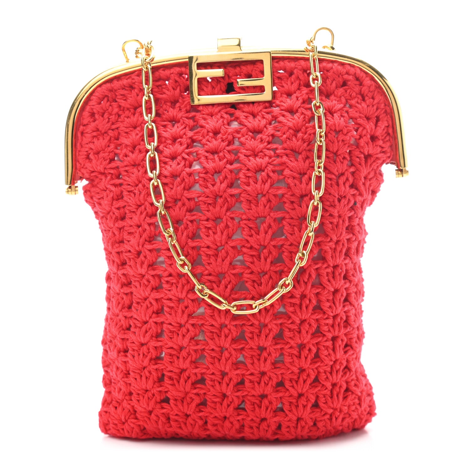 Fendi Fabric Crochet Baguette Phone Bag Red 1 of 7