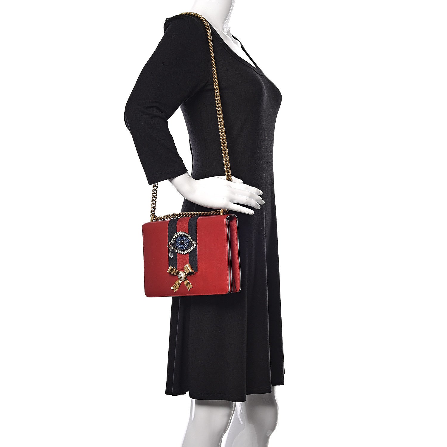 Gucci Calfskin Web Medium Peony Chain Shoulder Bag Red 2 of 10