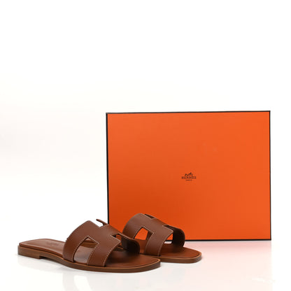 Hermes Box Calfskin Oran Sandals 37 Gold 9 of 9
