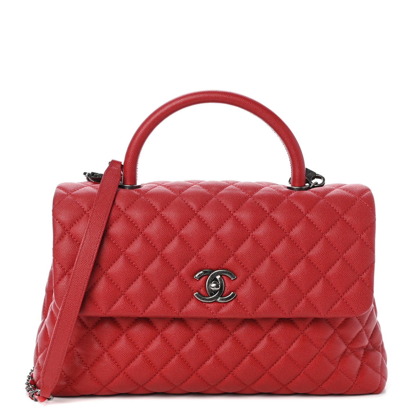 Caviar Quilted Medium Coco Handle Flap Dark Red