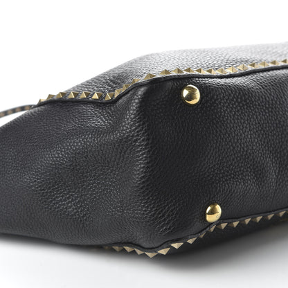 Valentino Garavani Pebbled Calfskin Beaded Medium Rockstud Tote Black 6 of 9