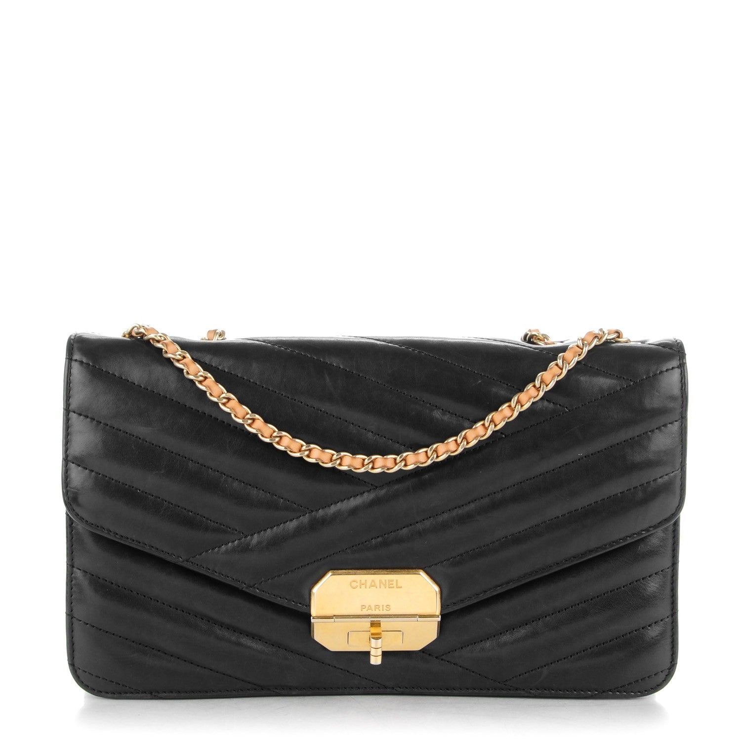 Chanel Calfskin Chevron Quilted Gabrielle Flap Black 1 of 10