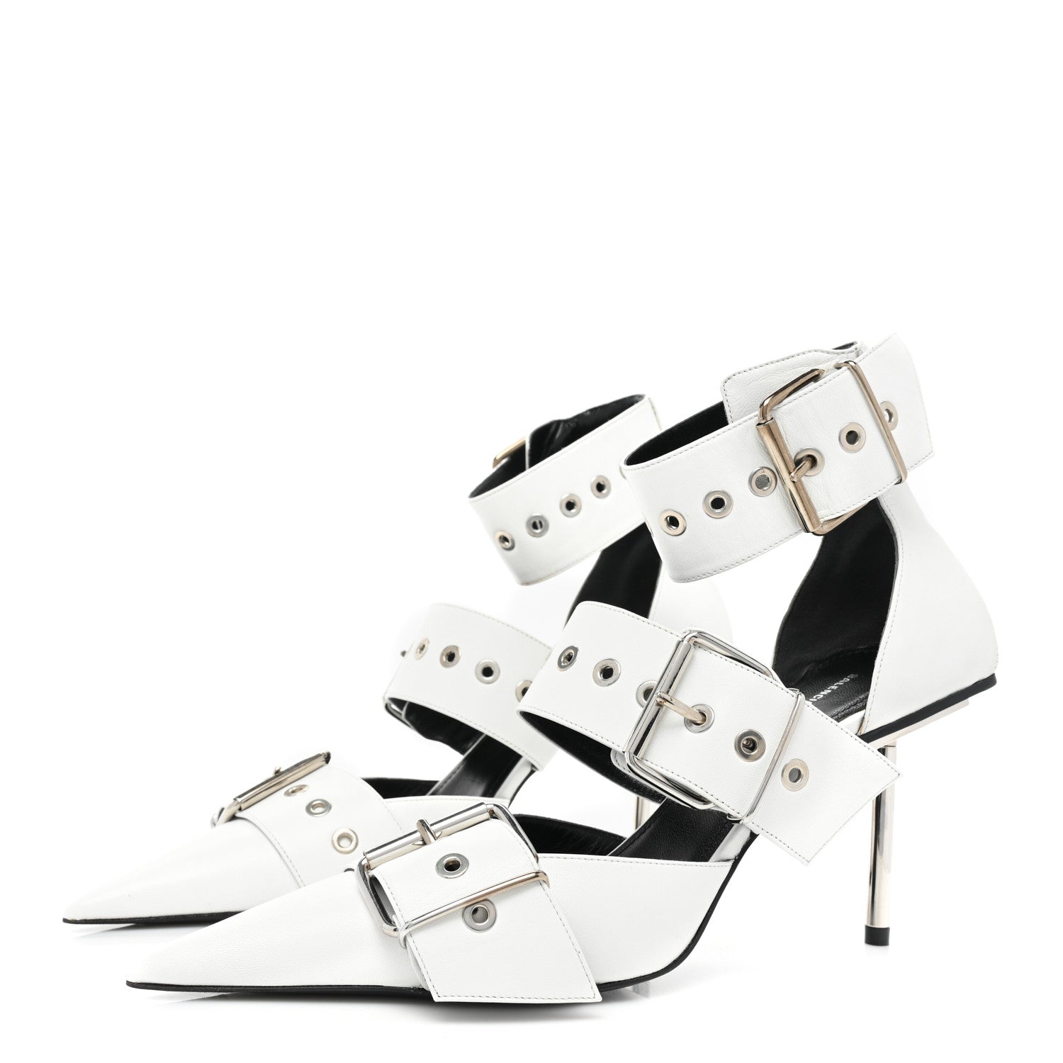 Balenciaga Shiny Kidskin Point Toe Buckle Pumps 38 White 3 of 13