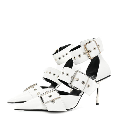 Balenciaga Shiny Kidskin Point Toe Buckle Pumps 38 White 3 of 13