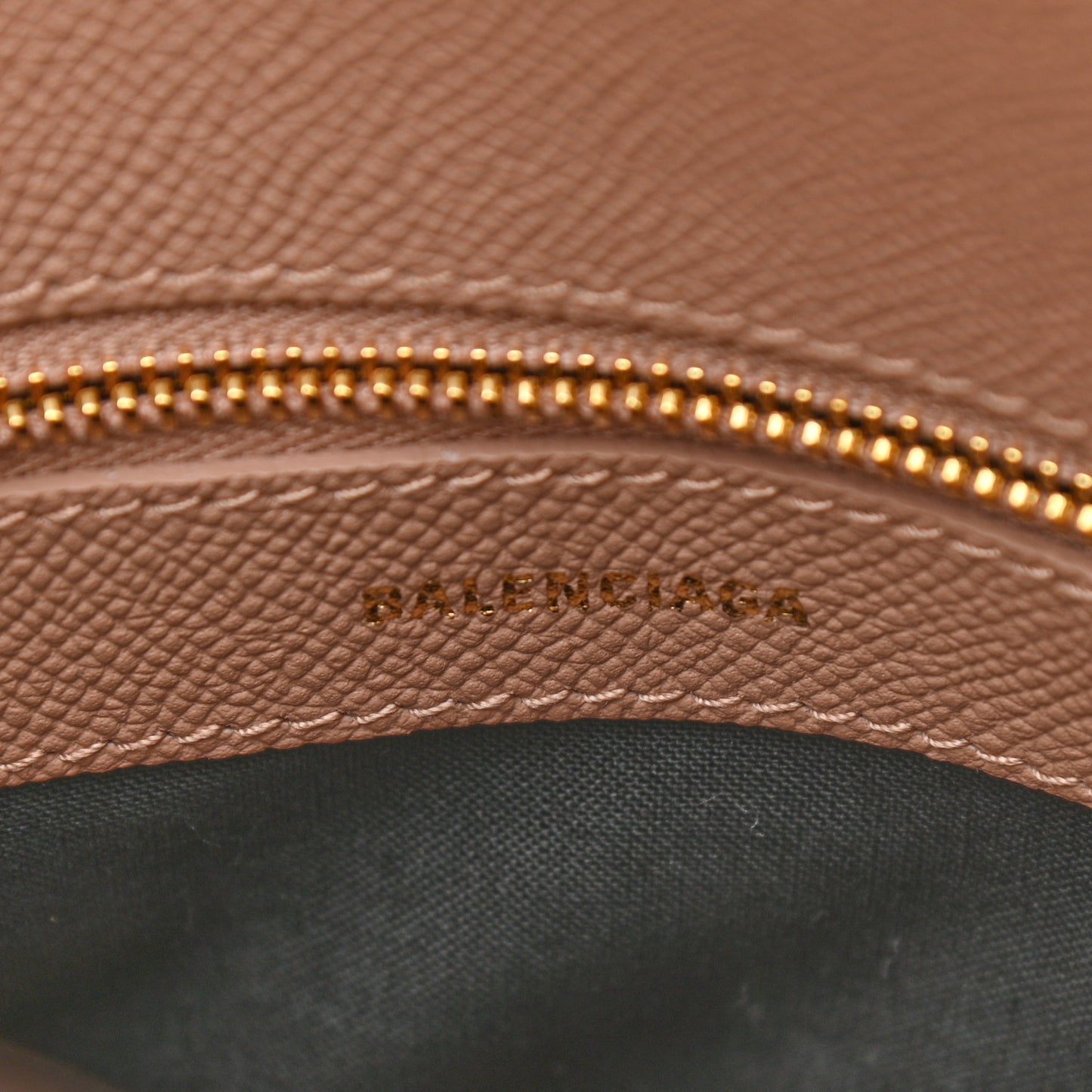 Signature Grained Calfskin Logo S Ville Top Handle Bag Nude Beige White