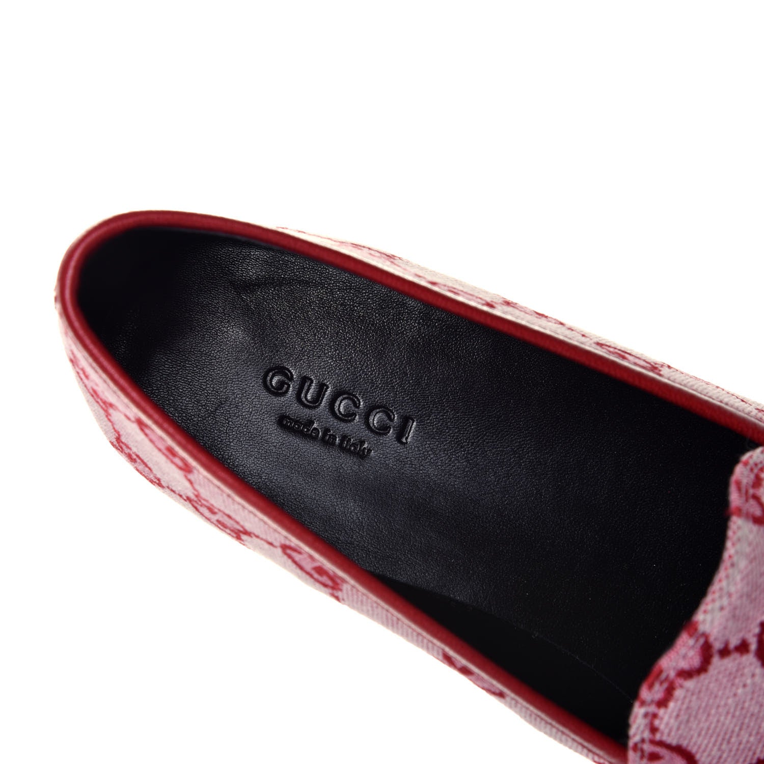 Gucci Canvas GG Monogram Horsebit Womens Jordaan Loafers 38 Gardenia Hibiscus Red 7 of 9