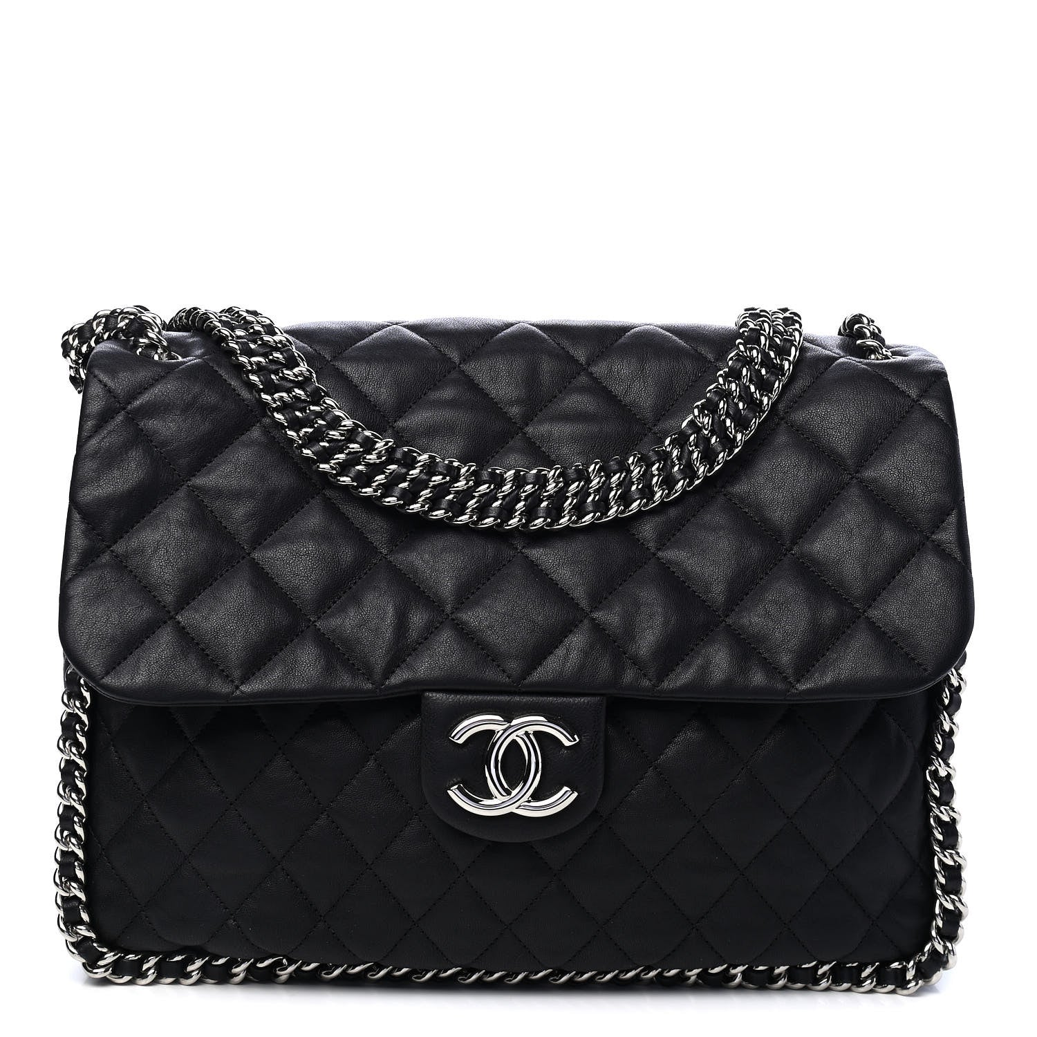 Chanel Washed Lambskin Quilted Maxi Chain Around Flap Black 1 of 8