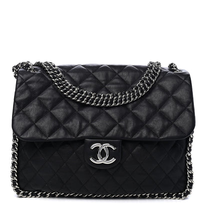 Chanel Washed Lambskin Quilted Maxi Chain Around Flap Black 1 of 8