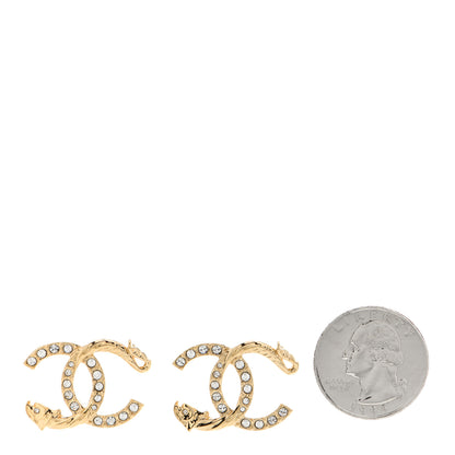 Chanel Textured Metal Crystal CC Dragon Earrings Gold 2 of 5