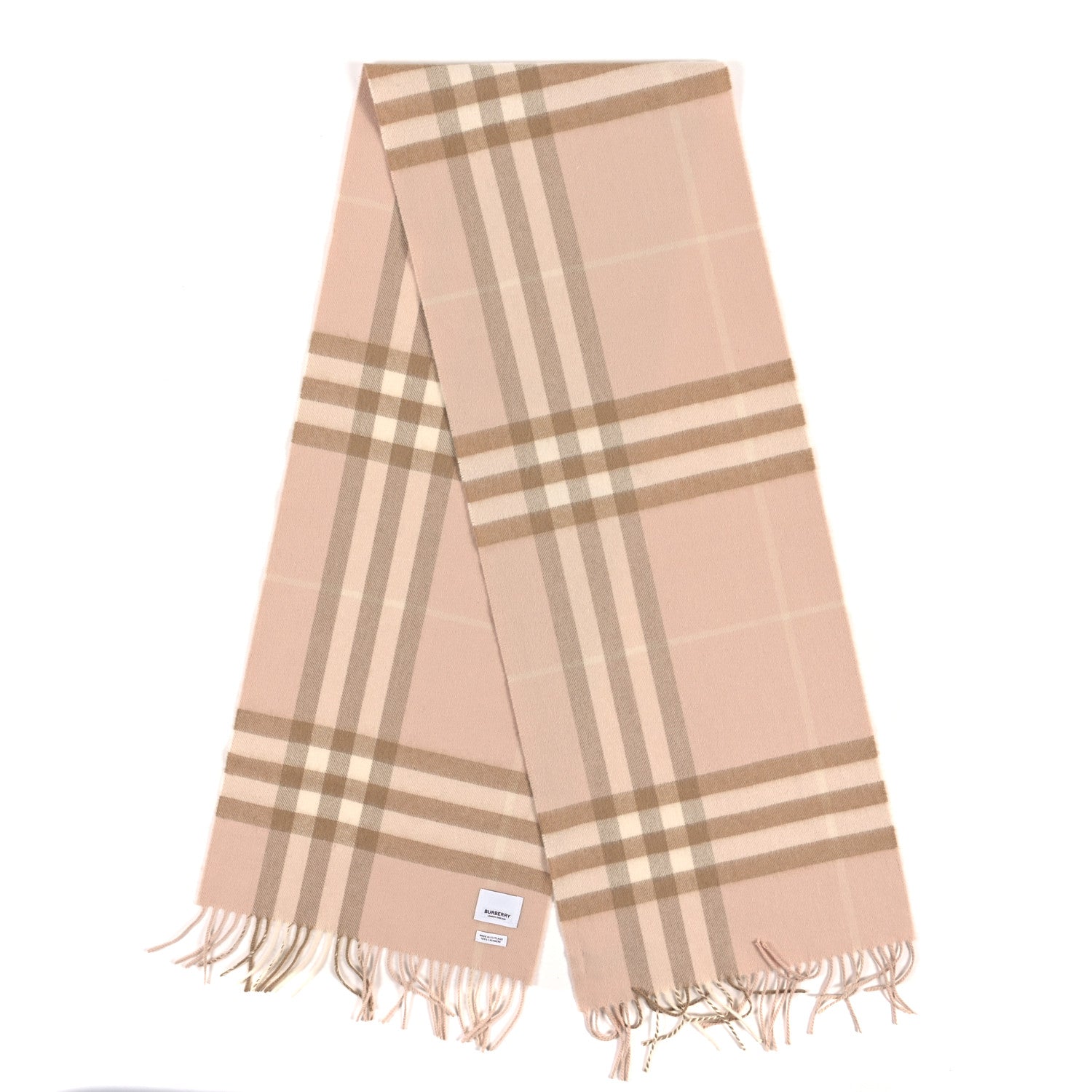 Burberry Cashmere Giant Check Fringe Scarf Limestone 2 of 4