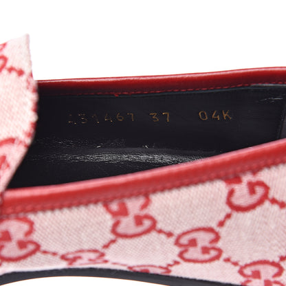 Gucci Canvas GG Monogram Horsebit Womens Jordaan Loafers 37 Gardenia Hibiscus Red 7 of 9