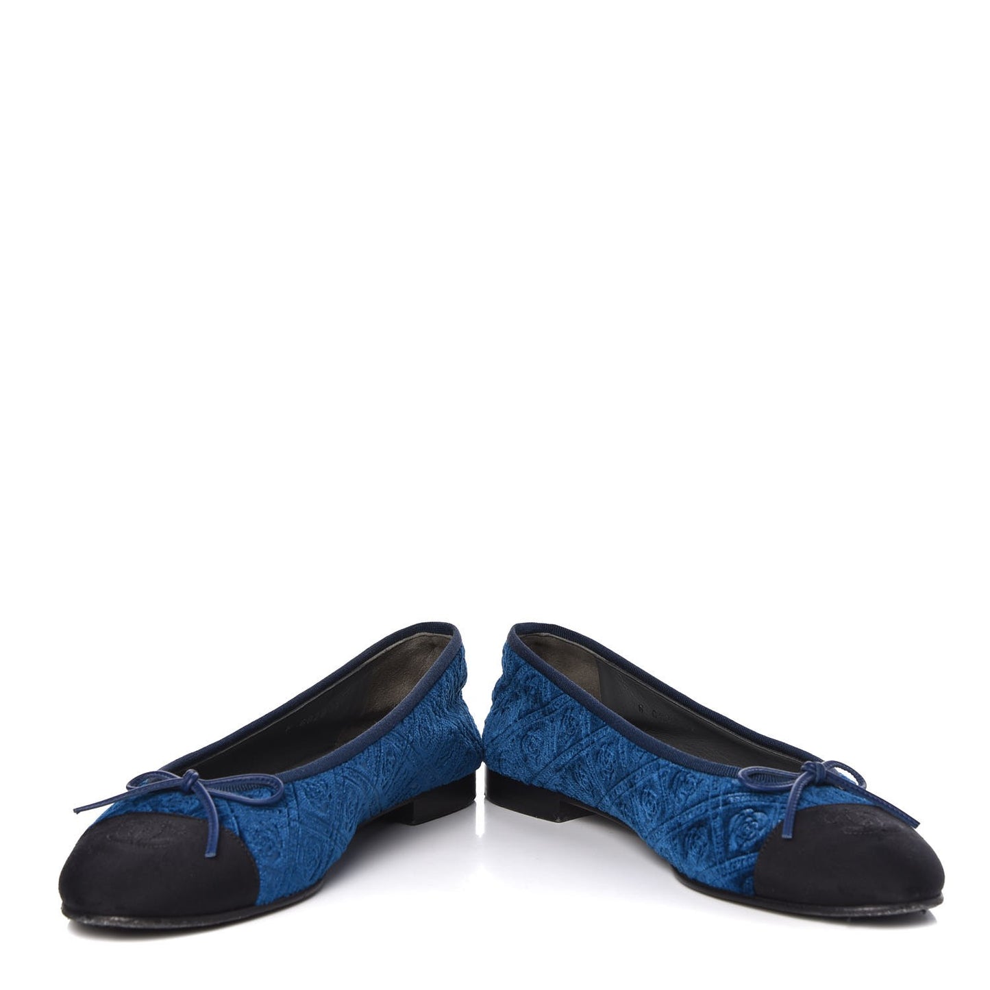 Silk Velvet Grosgrain Bow CC Ballet Flats 39.5 Navy Black