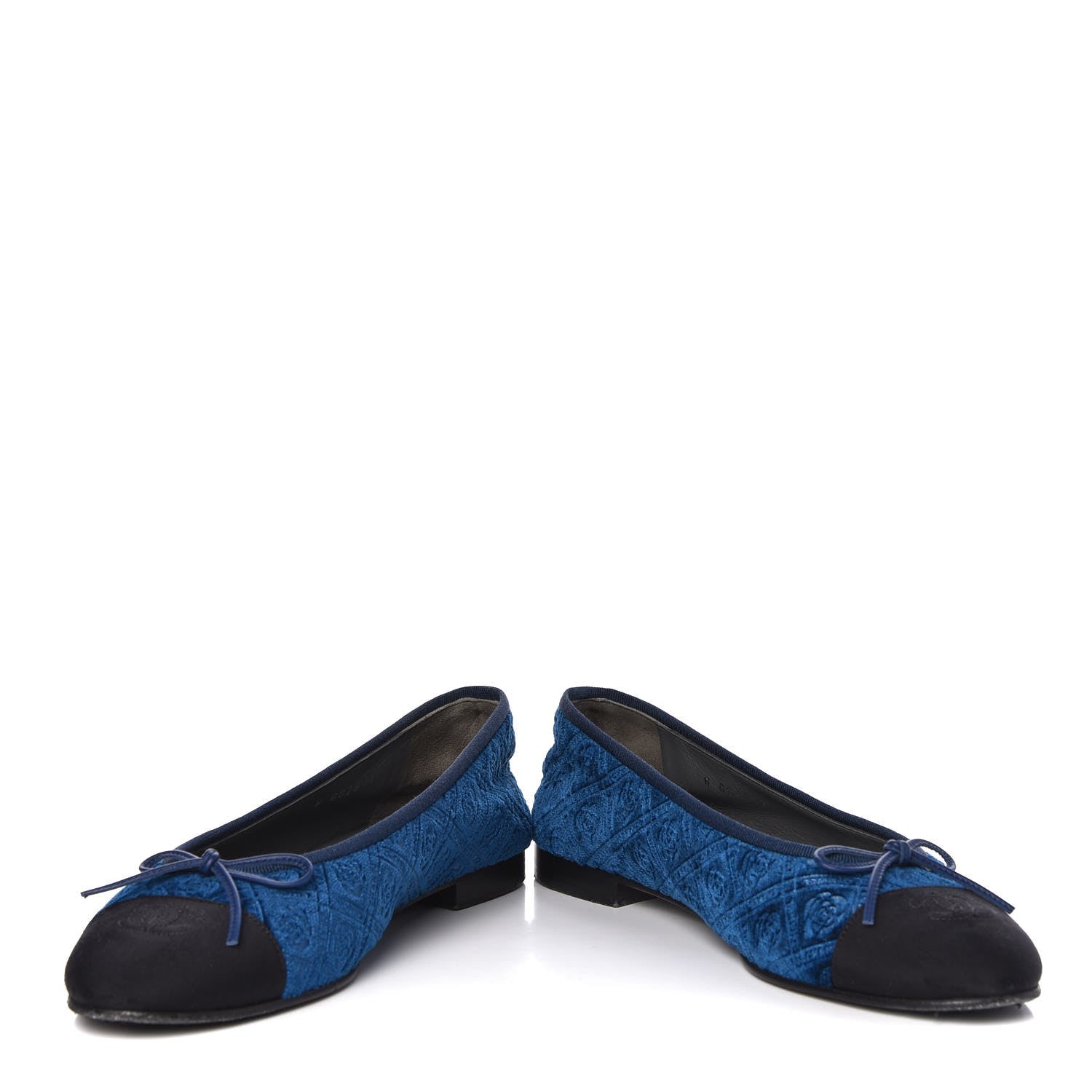 Chanel Silk Velvet Grosgrain Bow CC Ballet Flats 39.5 Navy Black 6 of 17