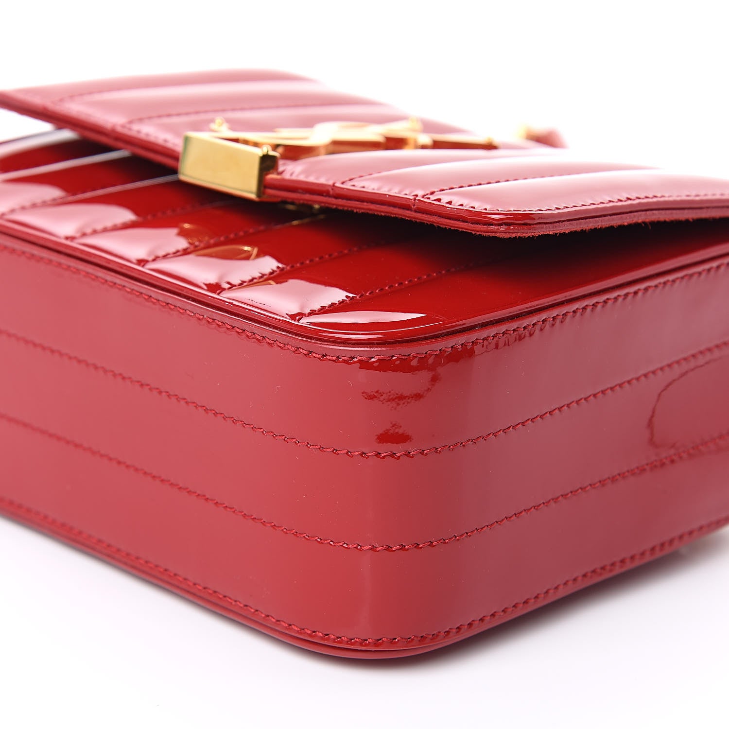 Saint Laurent Patent Matelasse Monogram Small Vicky Chain Bag Red 8 of 9