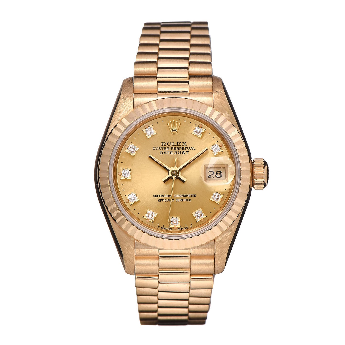 18K Yellow Gold Diamond 26mm Datejust President Watch Champagne 69178