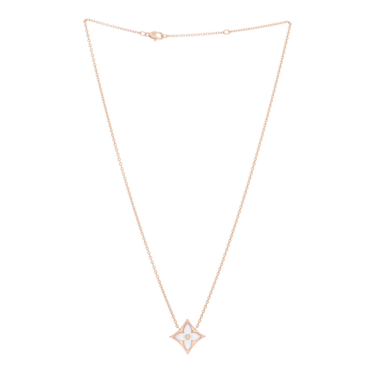 18K Pink Gold Mother of Pearl Color Blossom Star Pendant Necklace