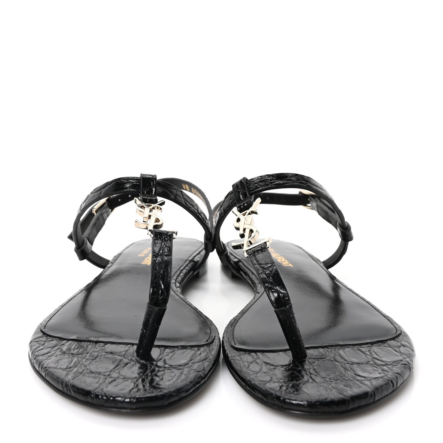 Calfskin Crocodile Embossed Cassandra Monogram Sandals 35.5 Black