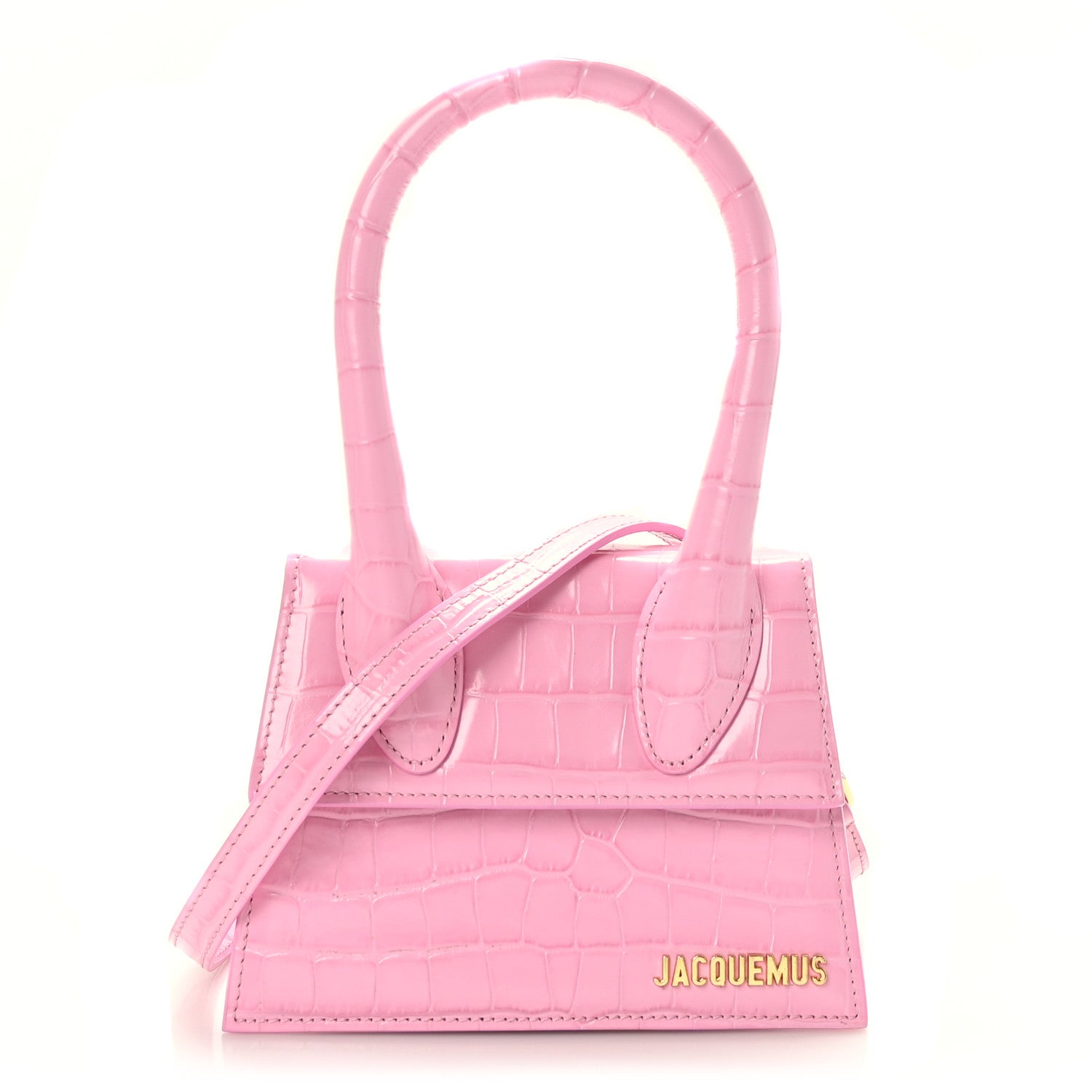 Jacquemus Calfskin Crocodile Embossed Le Chiquito Moyen Pink 1 of 8
