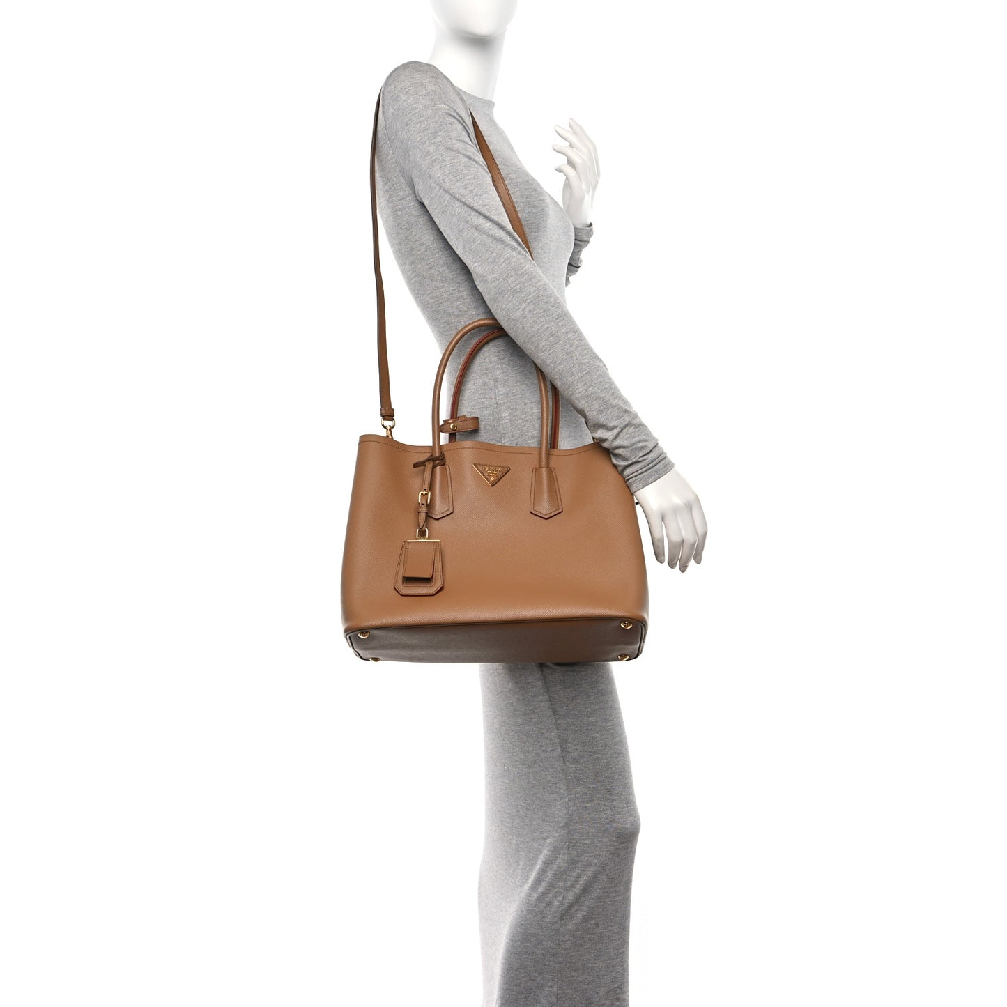 Saffiano Cuir Large Double Bag Caramel Fuoco