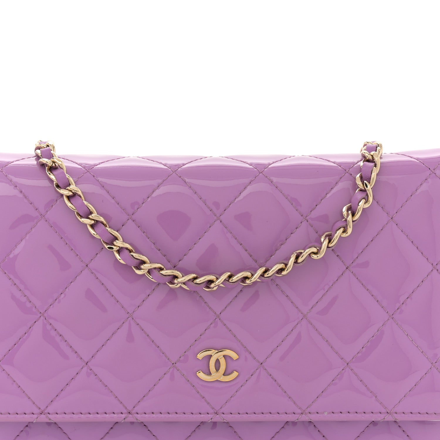 Chanel Patent Quilted Wallet On Chain WOC Purple 9 of 13