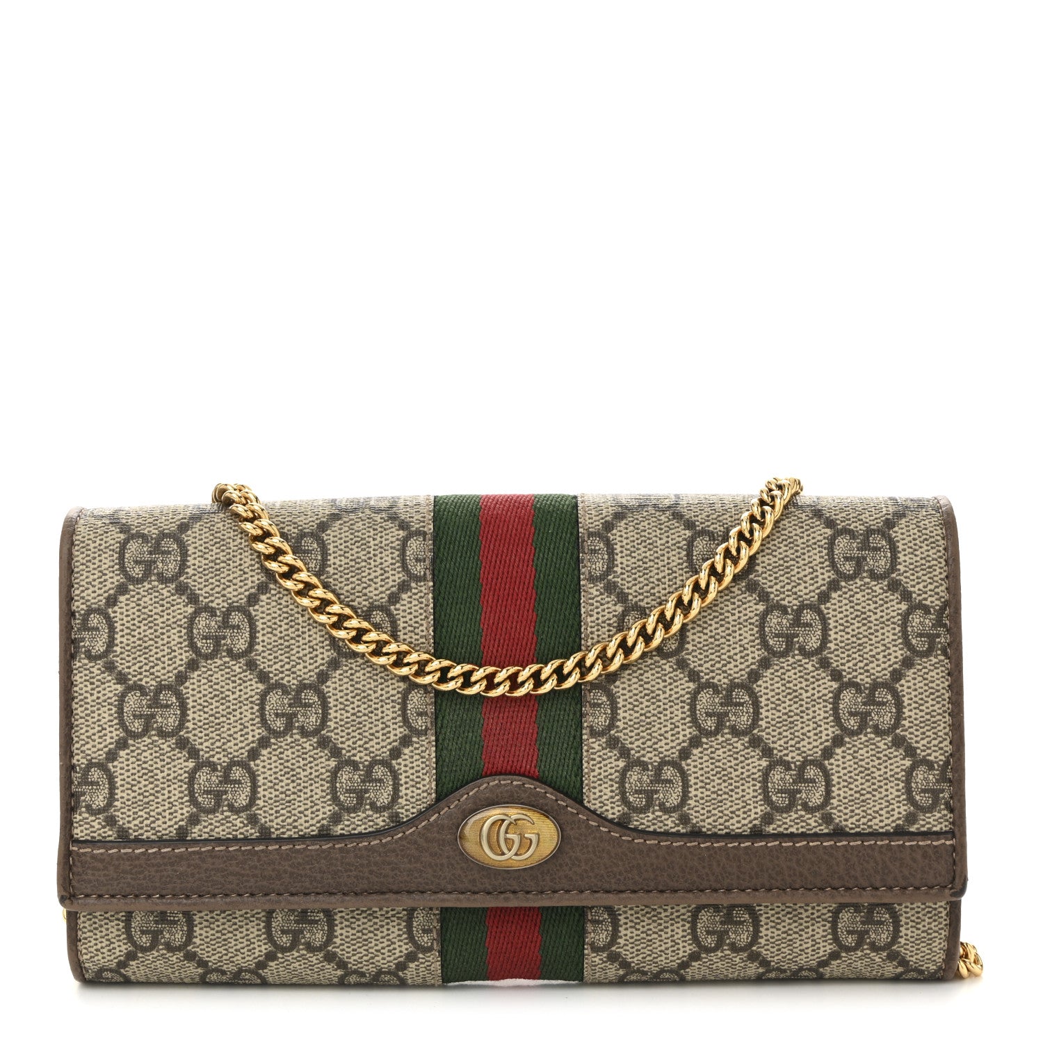 Gucci GG Supreme Monogram Web Ophidia Wallet On Chain Brown 1 of 12