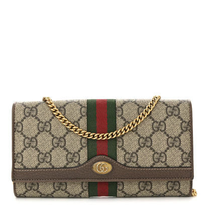 Gucci GG Supreme Monogram Web Ophidia Wallet On Chain Brown 1 of 12