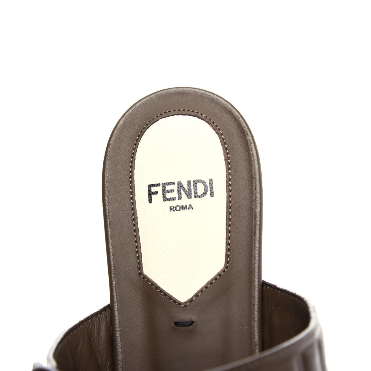 Vitello FF Embossed Buckle Flat Mules 36 Wood