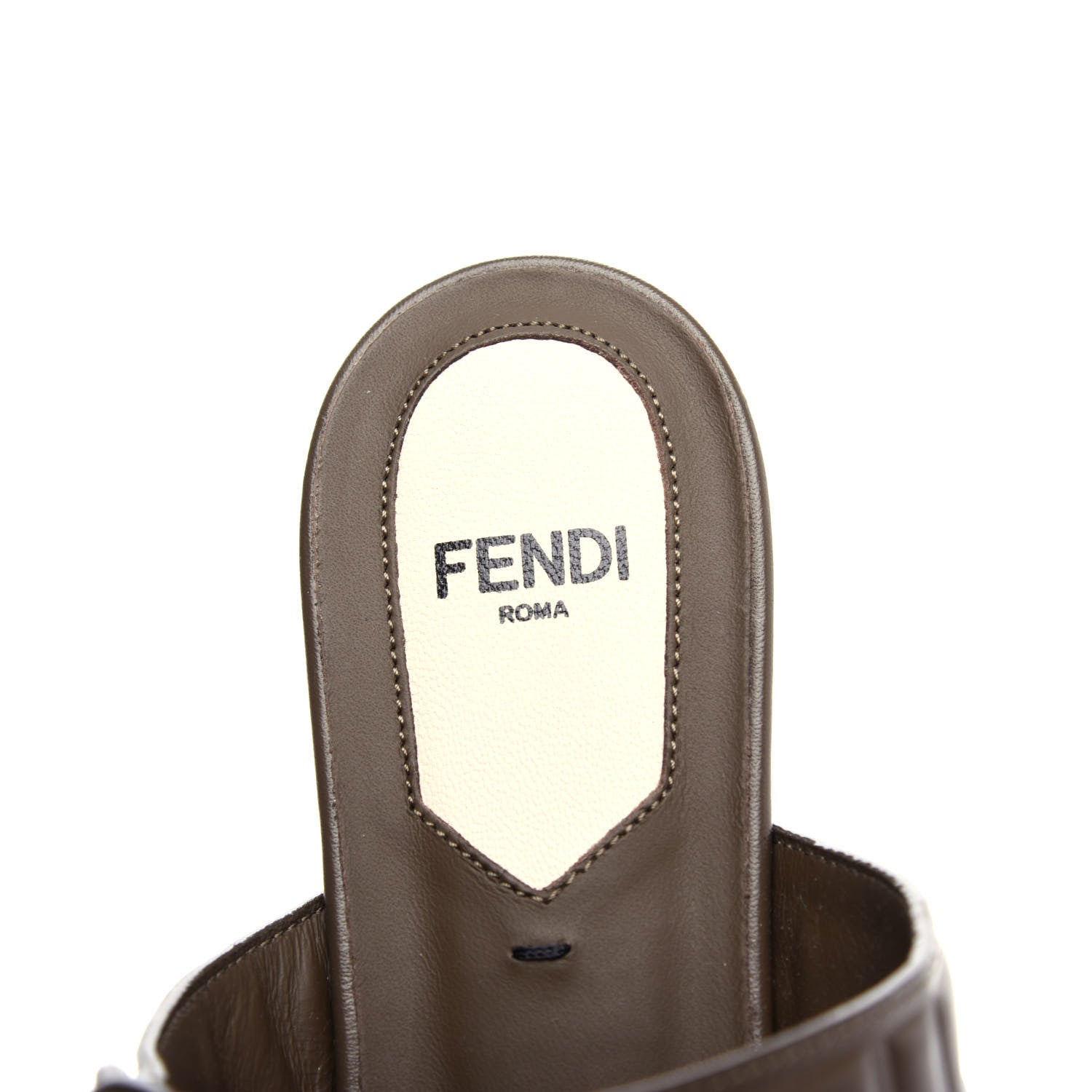 Fendi Vitello FF Embossed Buckle Flat Mules 36 Wood 8 of 11