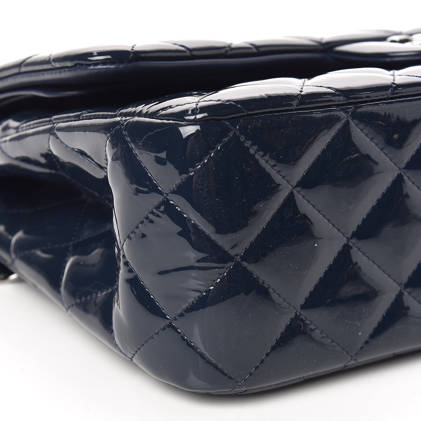 Patent Quilted Jumbo Double Flap Navy