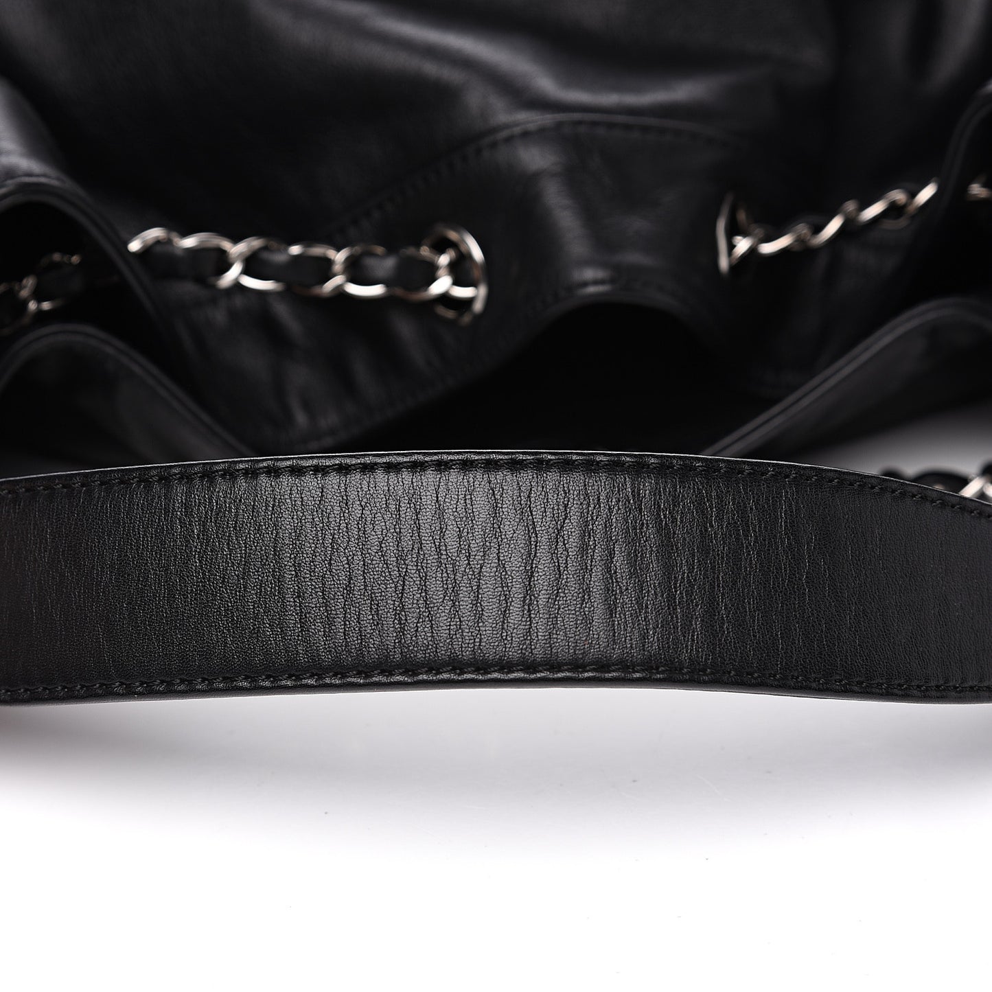 Calfskin Drawstring CC Bucket Bag Black