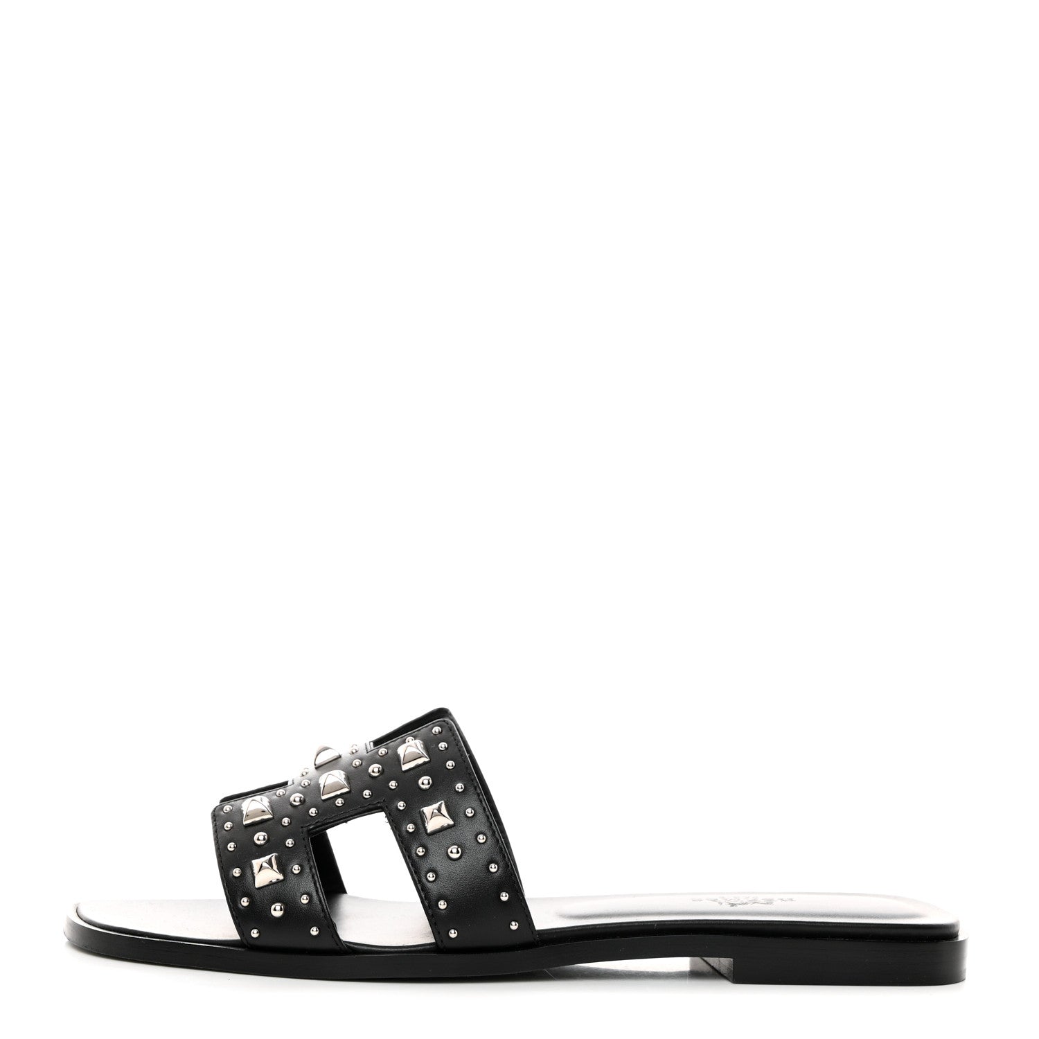 Hermes Calfskin Studded Oran Sandals 38 Black 1 of 9