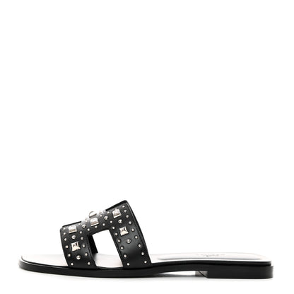 Hermes Calfskin Studded Oran Sandals 38 Black 1 of 9